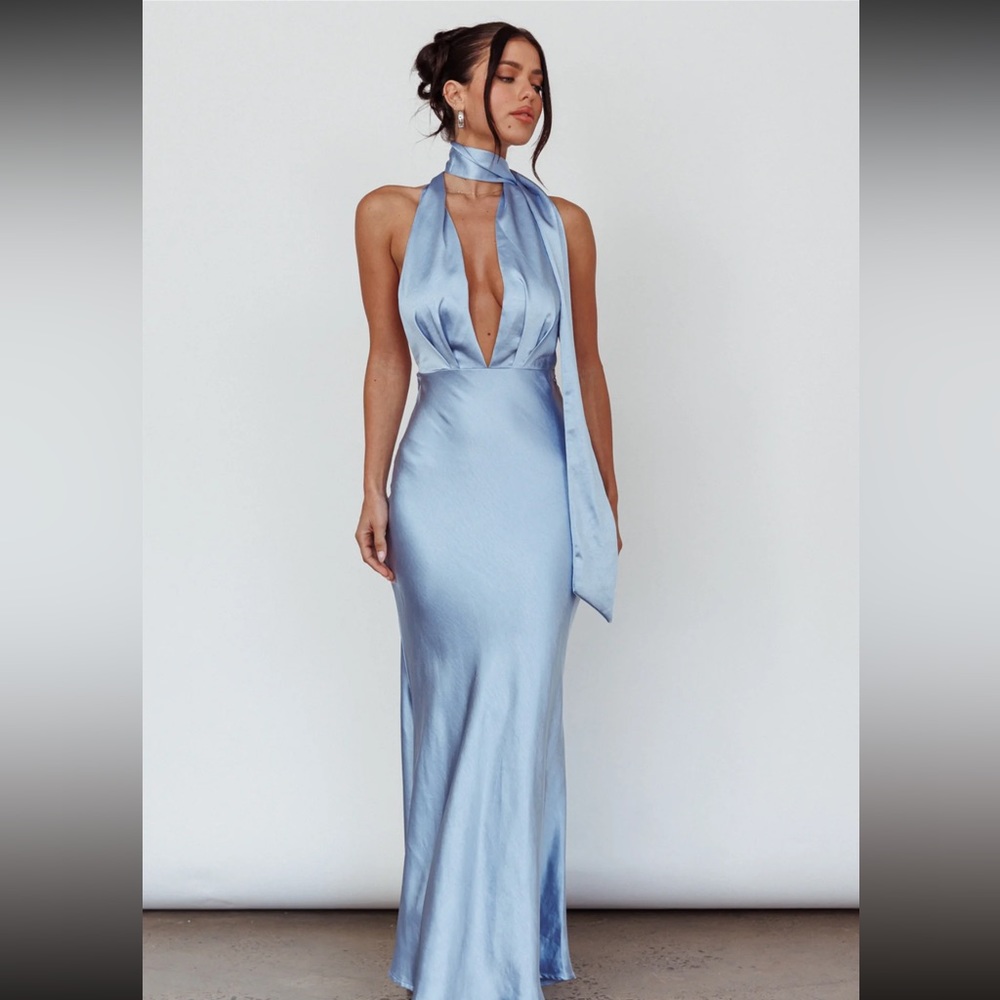 Italia Azure Halterneck Maxi dress blue
